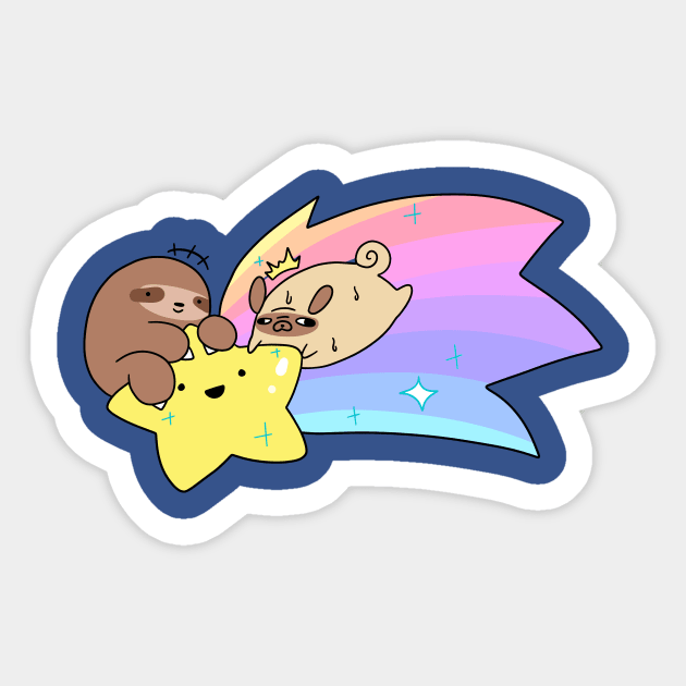 Shooting Star Sloth and Pug Sticker by saradaboru